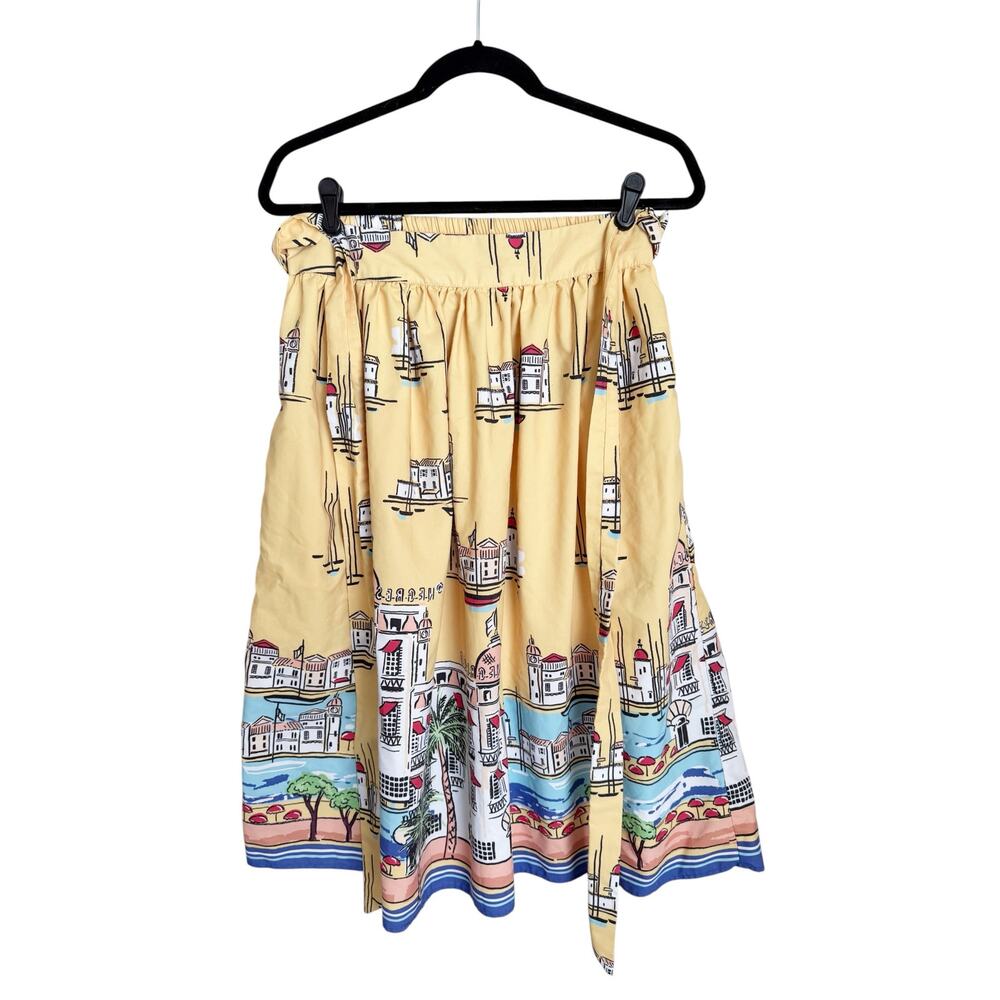 Truly 4 You Novelty Print Midi Skirt | Mediterranean Coastal Scene | Size M